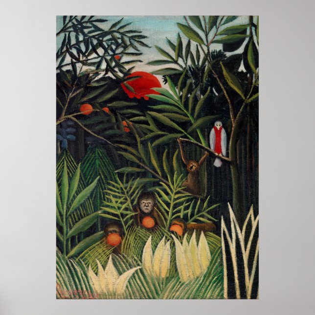 Affiche Forêt tropicale avec singes par Henri Rousseau. (Devant)