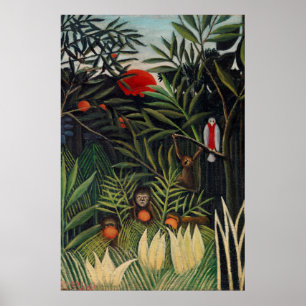 Affiche Forêt tropicale avec singes par Henri Rousseau.