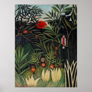 Affiche Forêt tropicale avec singes par Henri Rousseau.