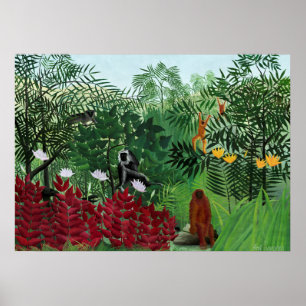 Affiche Forêt tropicale avec singes par Henri Rousseau.
