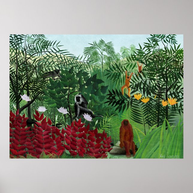 Affiche Forêt tropicale avec singes par Henri Rousseau. (Devant)