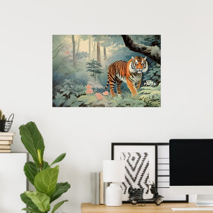 Affiche Forêt tropicale Faune Tigre Vintage