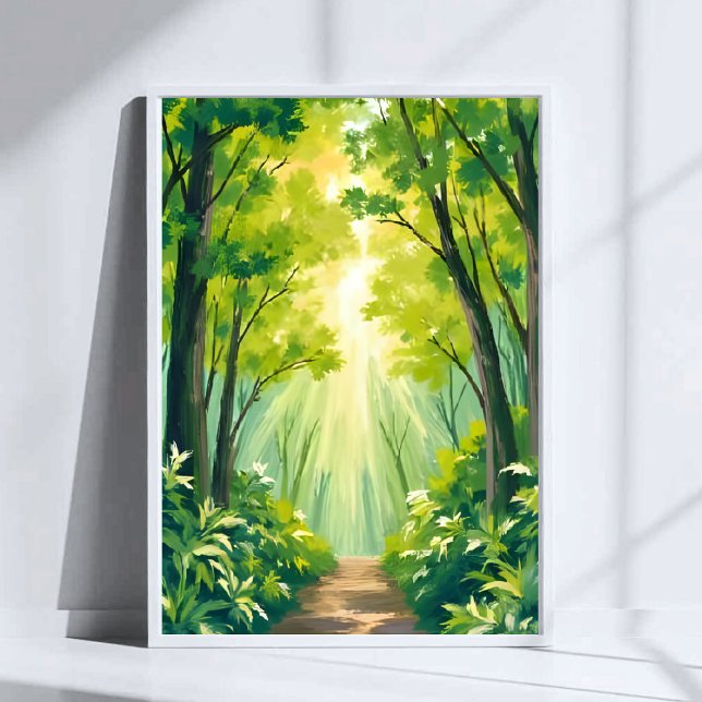 Affiche Forêt verte luxuriante | Aquarelle de paysage natu (Créateur téléchargé)