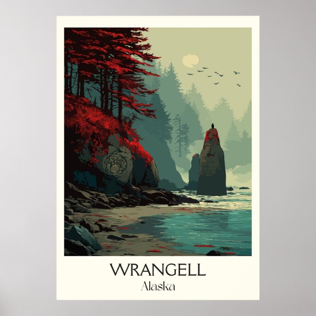 Affiche Forêts côtières rocheuses de Wrangell en Alaska (Devant)
