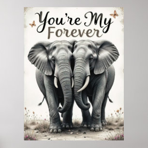 Affiche Forever Love Elephants Faune Art