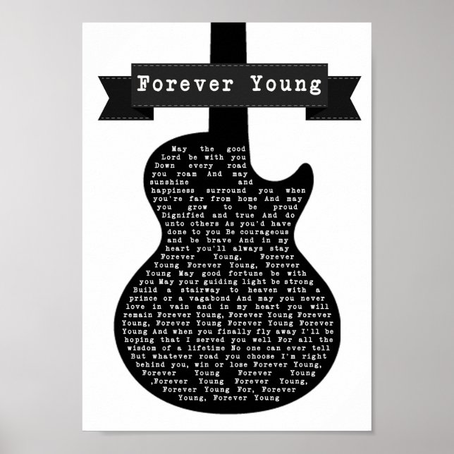 Affiche Forever Young Black & White Guitare Chanson Lyric (Devant)