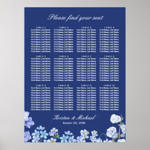 Affiche Forget Me Nots Blue Floral Wedding Seating Chart