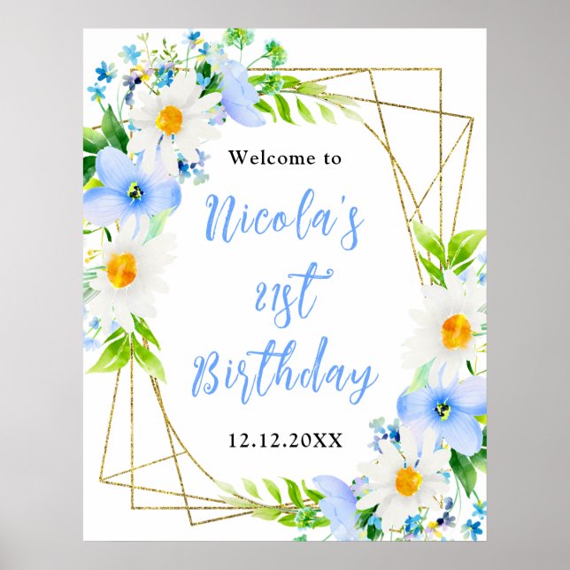Affiche Forget-Me-Nots Daisies Birthday Welcome (Devant)