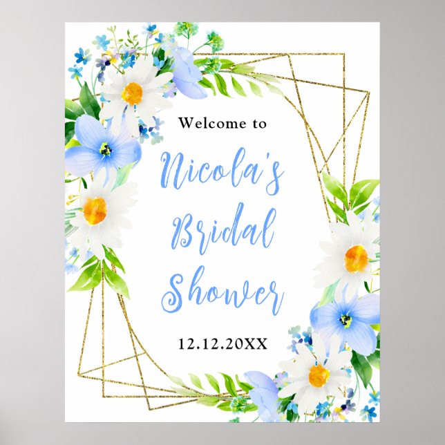 Affiche Forget-Me-Nots Daisies Bridal Shower Welcome (Devant)