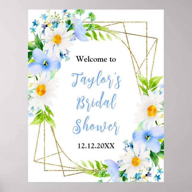 Affiche Forget-Me-Nots Daisies Bridal Shower Welcome Sign (Devant)