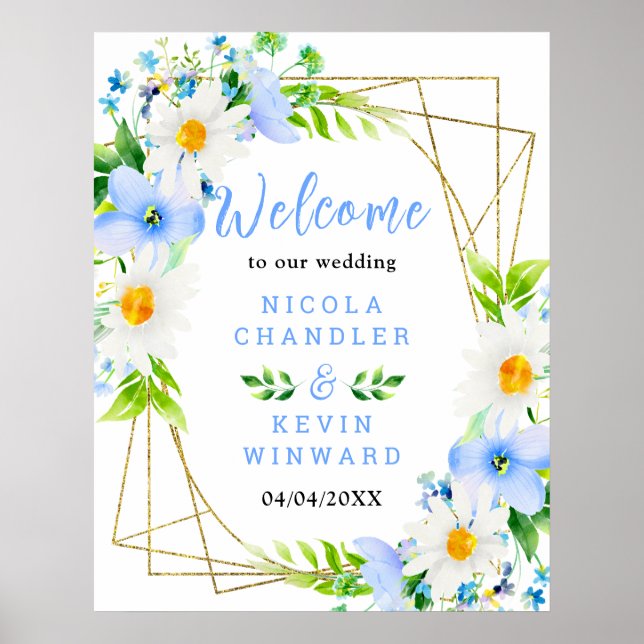 Affiche Forget-Me-Nots Daisies Floral Wedding Welcome Sign (Devant)