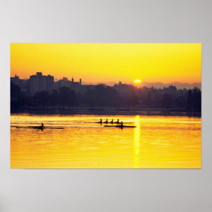 Affiche Formation d'aviron au coucher du soleil