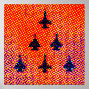 Affiche Formation des F-16 dans l'orange. Pop art