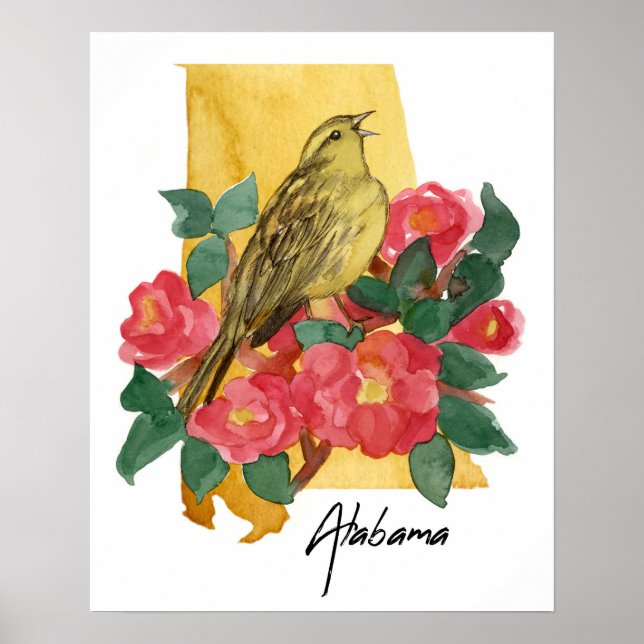 Affiche Forme de l'Alabama Fleur de Camélia Yellowhammer (Devant)