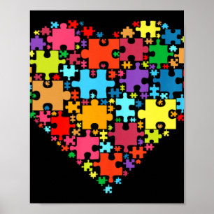Affiche Forme des Coeurs d'Amour colorés - Puzzle Autisme