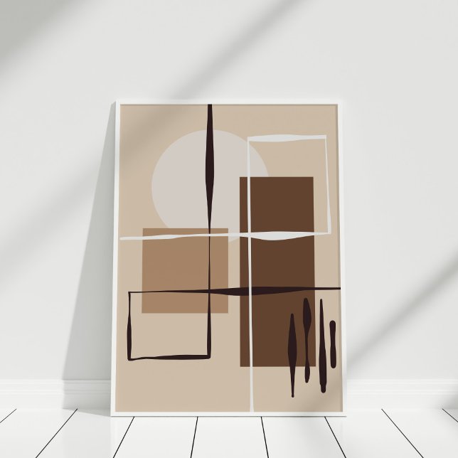 Affiche Formes Abstraites neutres (Neutral Abstract Shapes Wall Art in white frame against white wall.)