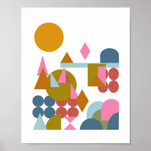 Affiche Formes Abstraites Paysage bleu rose géométrique