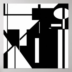 Affiche Formes blanches sur MCM noir look Art Abstrait