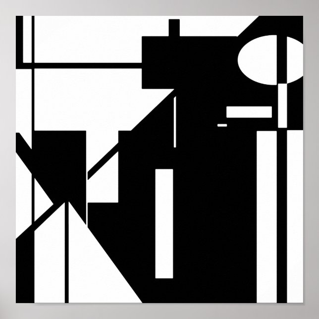 Affiche Formes blanches sur MCM noir look Art Abstrait (Devant)