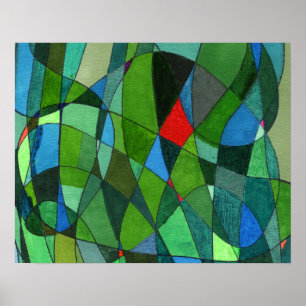 Affiche Formes courbes douces en vert cool et accents roug