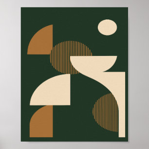 Affiche Formes courbes minimalistes sur fond vert foncé