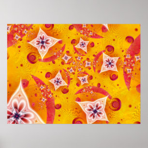 Affiche Formes de fleurs jaunes et roses