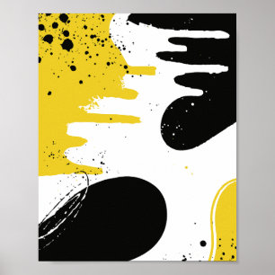 Affiche Formes fluides noires, blanches et jaunes