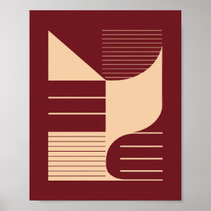Affiche Formes Géométriques Minimalistes sur Fond Rouge Fo
