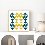 Affiche Formes géométriques modernes Art en bleu et jaune<br><div class="desc">Poster de design d'art géométrique moderne du milieu du siècle en moutarde jaune et bleu Turquoise foncé</div>