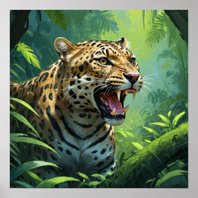 Affiche Formidable Léopard Roaring Peinture Faune (Devant)