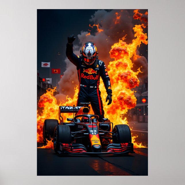 Affiche Formula One Racing Champion Celebration with Fire  (Devant)