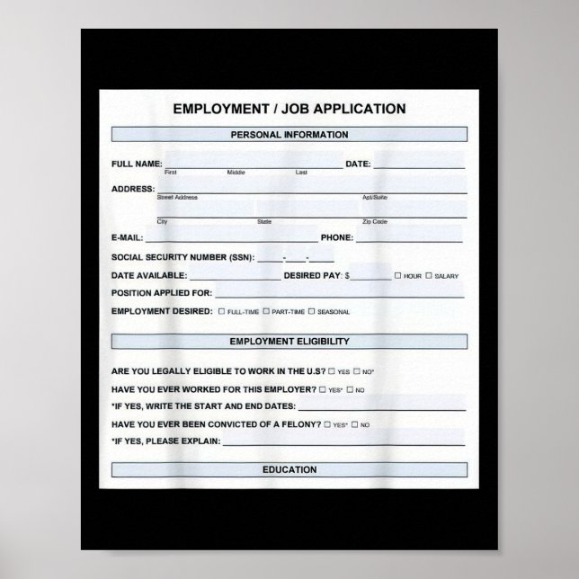 Affiche Formulaire de candidature pour un emploi amusant B (Devant)