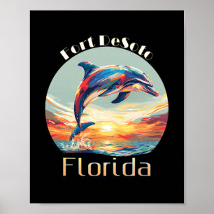 Affiche Fort Desoto Floride Vacances d'été Plage Dauphin