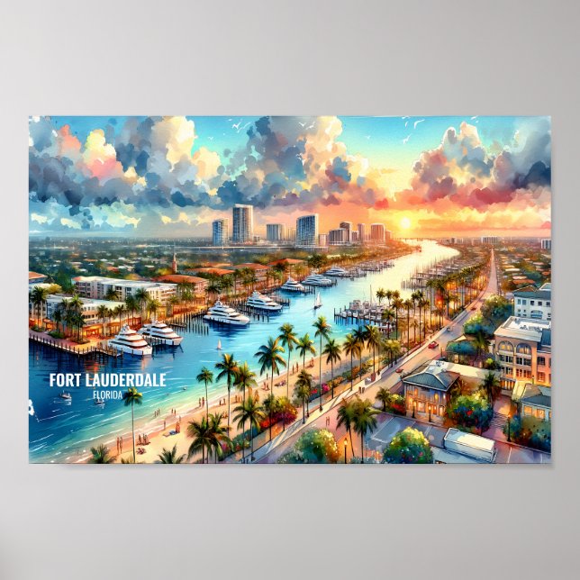 Affiche Fort Lauderdale Florida Travel Places aquarelle (Devant)