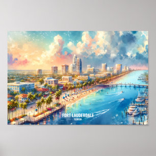 Affiche Fort Lauderdale Florida Travel Places aquarelle