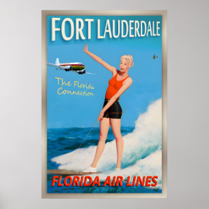 Affiche FORT LAUDERDALE Floride Airlines DC-3 Avion
