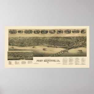 Affiche Fort Madison, IA Carte panoramique - 1888