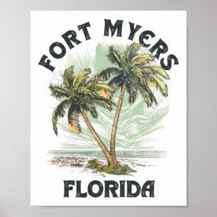 Affiche Fort Myers Floride Palmiers Vintage Plage Pour Hom