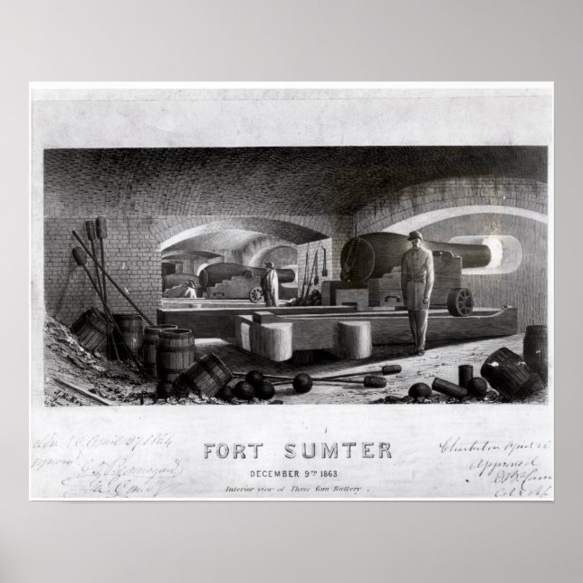 Affiche Fort Sumter, Vue intérieure de la batterie à trois (Devant)