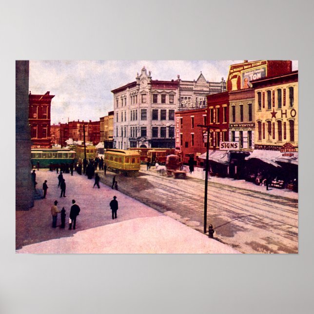 Affiche Fort Wayne, Indiana Calhoun et rues principales (Devant)
