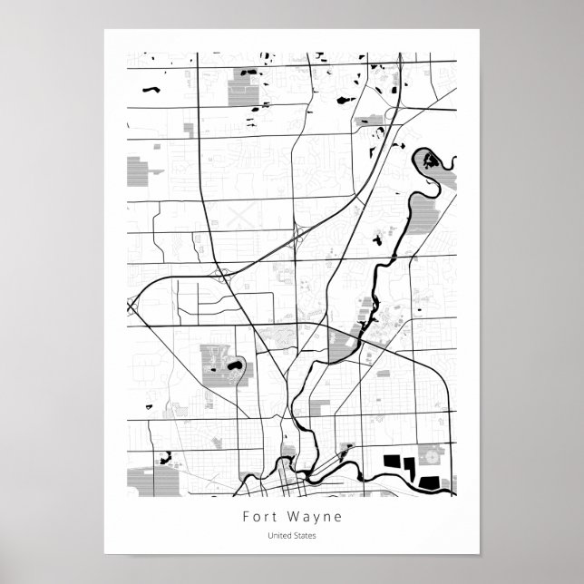 Affiche Fort Wayne Indiana Modern Minimal Carte simple (Devant)