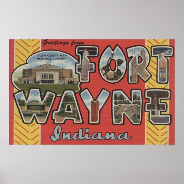 Affiche Fort Wayne, Indiana - Scènes de grandes lettres (Devant)