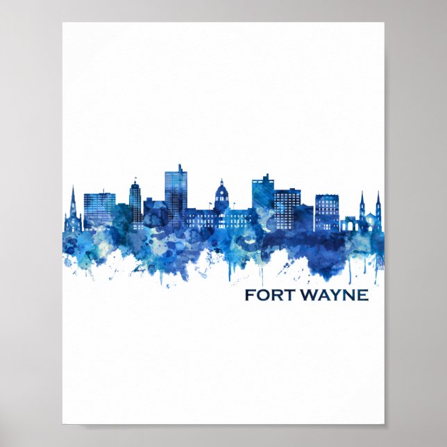 Affiche Fort Wayne Indiana Skyline Blue (Devant)