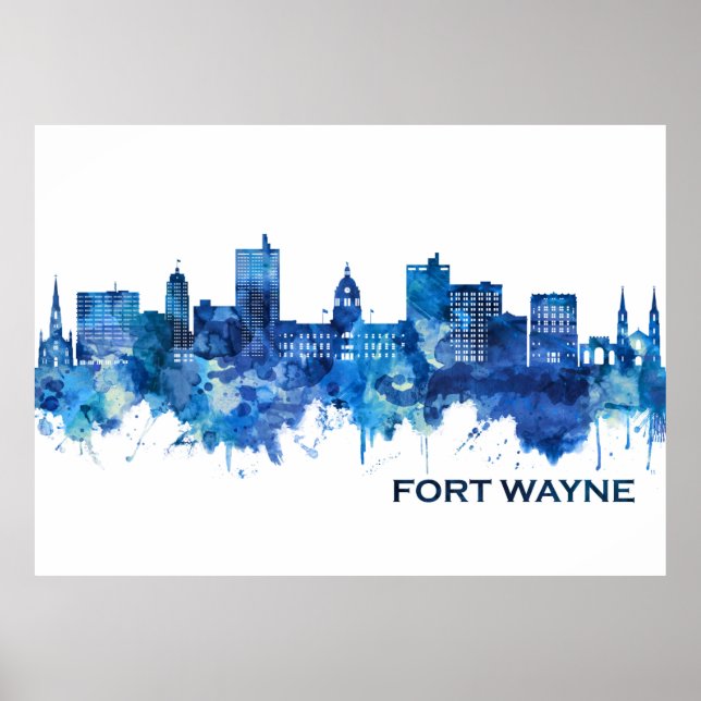 Affiche Fort Wayne Indiana Skyline Blue (Devant)