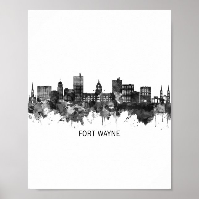Affiche Fort Wayne Indiana Skyline BW (Devant)