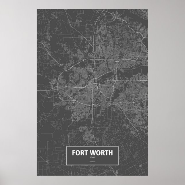 Affiche Fort Worth, Texas (blanc sur noir) (Devant)