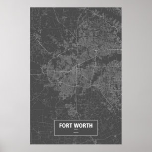Affiche Fort Worth, Texas (blanc sur noir)