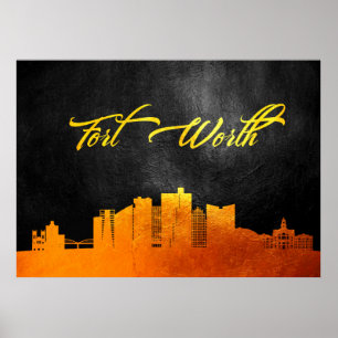 Affiche Fort Worth Texas Gold Skyline