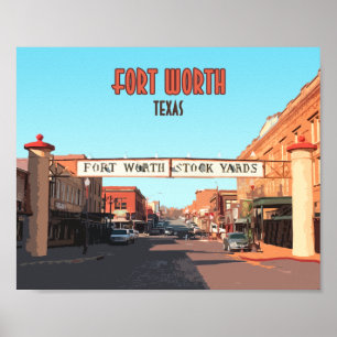 Affiche Fort Worth Texas Stock Yards Vintage