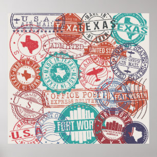 Affiche Fort Worth Texas : timbres de voyage.